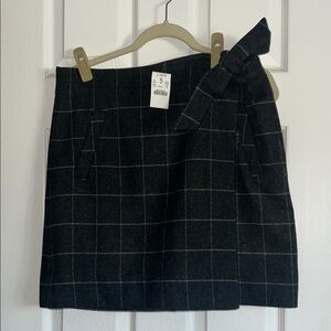 J. Crew charcoal gray and white  Checkered Mini Skirt with Bow.